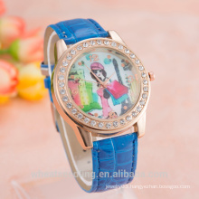wholesale vintage fancy genuine leather strap charm quartz luxury diamond leather watch for teen girls